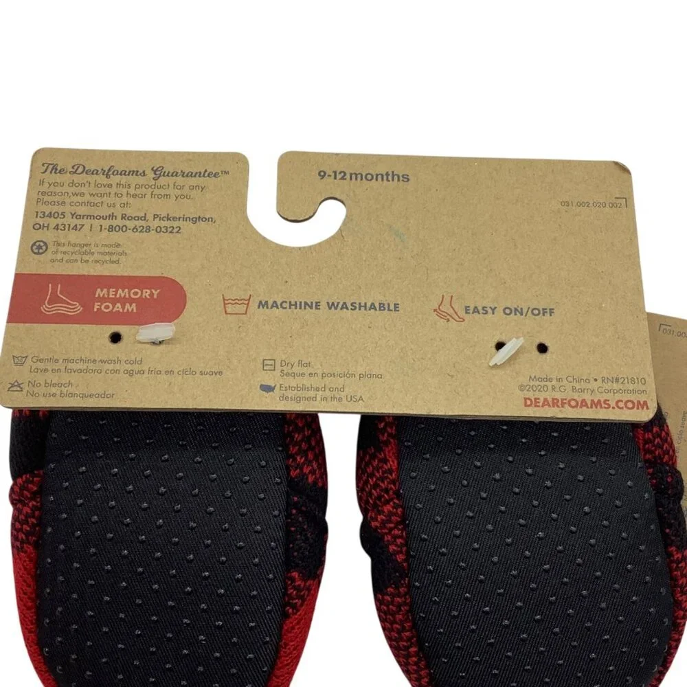 Dearfoams Baby Bear Slippers 9-12 Months Memory Foam Red‎ & Black NEW Holiday